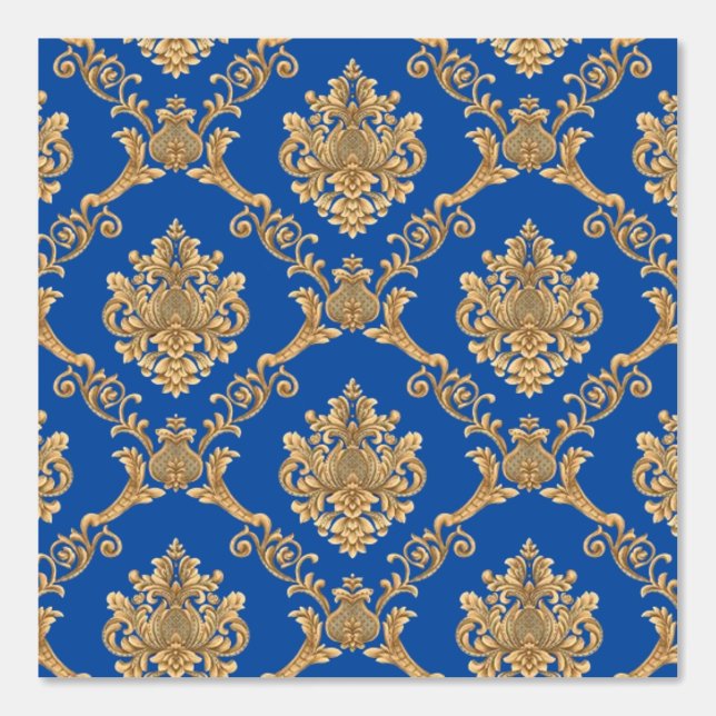 Belgian Damask Gold on Blue Designer  Wallpaper (Front)