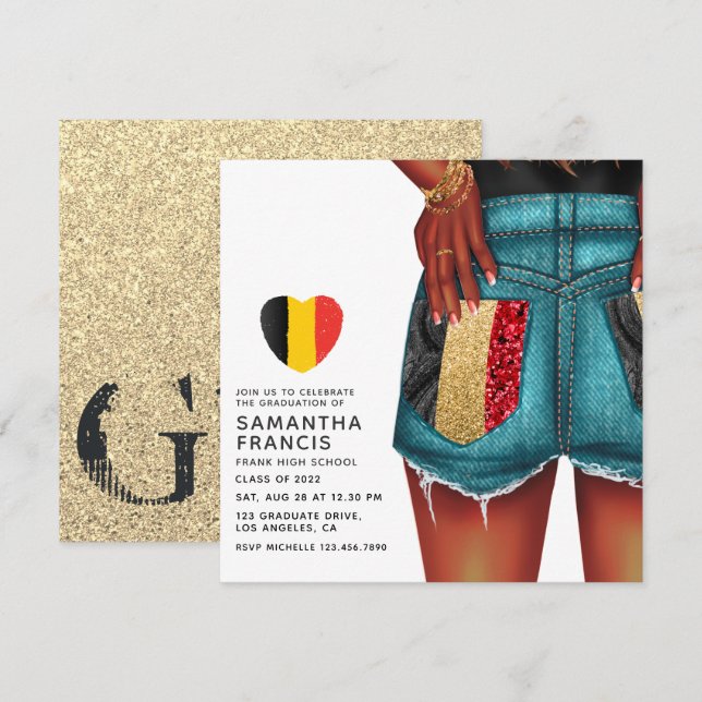 Belgian Denim Girl Graduation Party Invitation (Front/Back)
