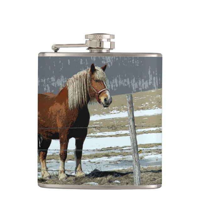 Belgian Draught Horse In Paddock Drink Flask (Front)