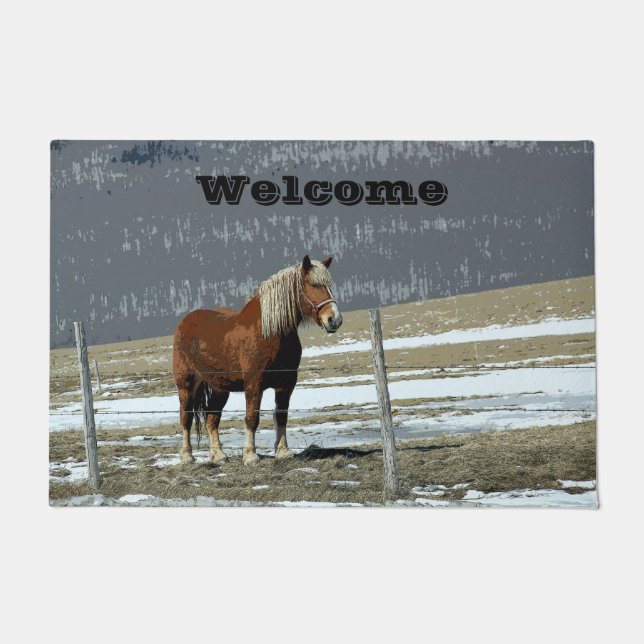 Belgian Draught Horse In Paddock Welcome Door Mat (Front)