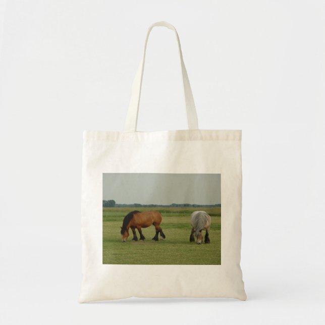 Belgian Draught   Horse-one grey, one brown Tote Bag (Front)