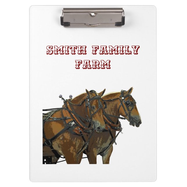 Belgian Draught Horse Team Clipboard (Front)