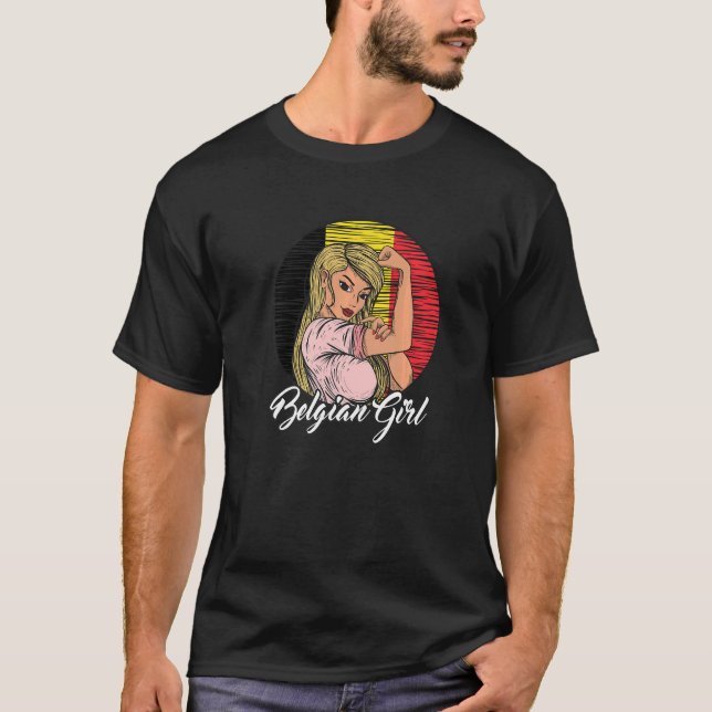 Belgian Flag Belgium Belgian Girl   T-Shirt (Front)