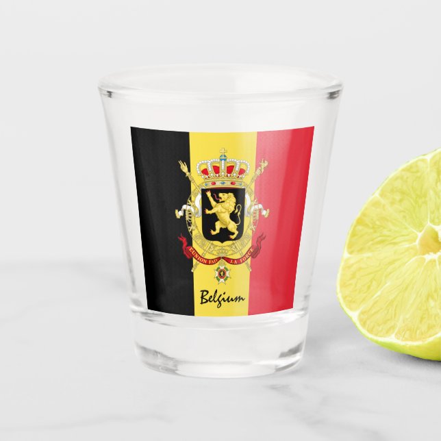 Belgian Flag & Belgium country patriot /sports Shot Glass (Front)
