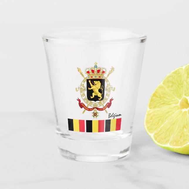 Belgian Flag & Belgium country patriot /sports Shot Glass (Front)