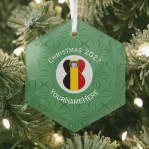 Belgian Flag Christmas Angel Name Year Hexagon Glass Tree Decoration