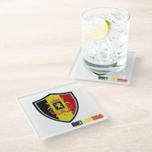Belgian flag-coat of arms glass coaster