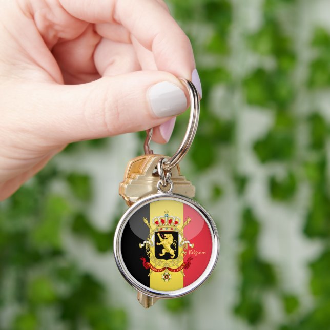 Belgian flag, emblem & Belgium holiday /sports Key Key Ring (Hand)
