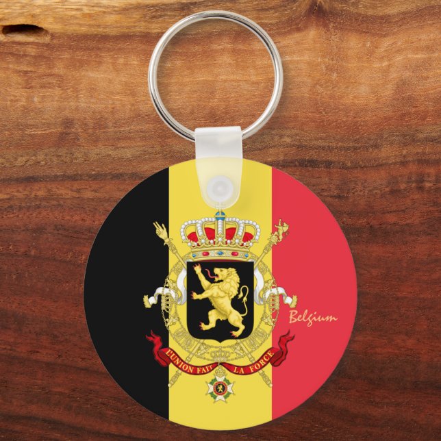 Belgian flag, emblem & Belgium holiday / sports Key Ring (Front)