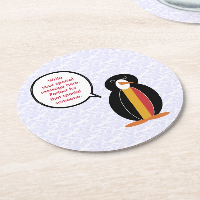 Belgian Flag Holiday Ms. Penguin Talking Round Paper Coaster (Angled)