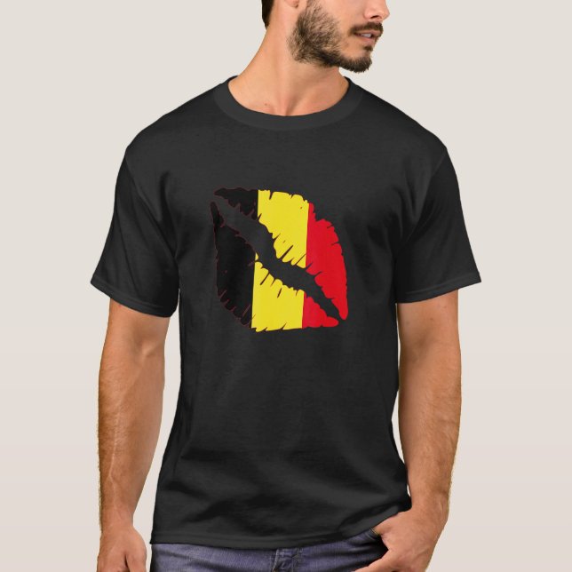 Belgian Flag Lips Belgie Belgian Pride Belgian Roo T-Shirt (Front)