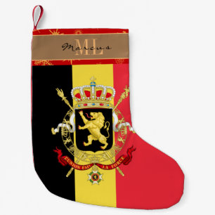 Belgian Flag stocking, Belgium, monogram snowflake Small Christmas Stocking
