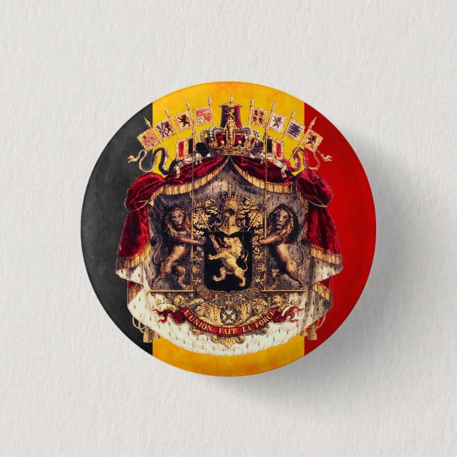 Belgian flag with coat or arm 3 cm round badge (Front)