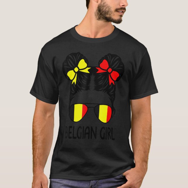 Belgian Girl Messy Hair Belgium Pride Patriotic Wo T-Shirt (Front)
