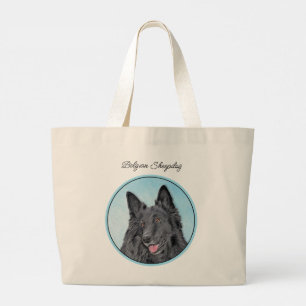 Belgian Groenendael Sheepdog Black Painting Dog Ar Large Tote Bag