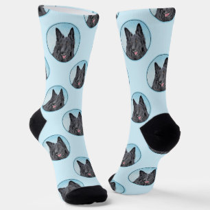 Belgian Groenendael Sheepdog Black Painting Dog Ar Socks