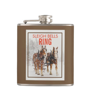 Belgian Horse Team Sleigh Bells Ring Hip Flask
