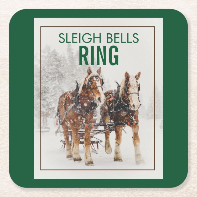 Belgian Horse Team Sleigh Bells Ring Square Paper Coaster (Front)