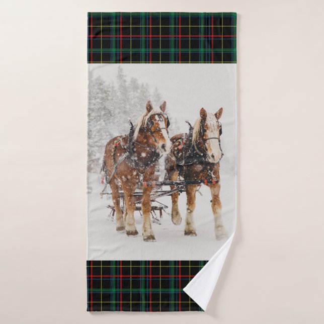 Belgian Horse Team Wintery Christmas Scene Bath Towel Set (Bath Towel)