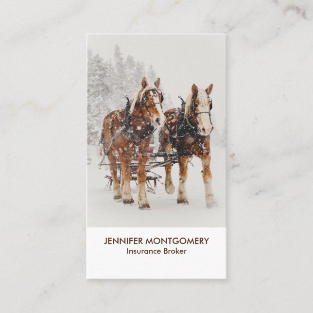 Belgian Horse Team Wintery Christmas Scene Business Card (Front)