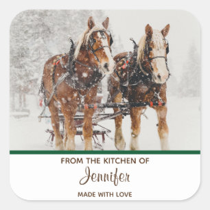 Belgian Horse Team Wintery Christmas Scene Kitchen Square Sticker