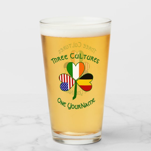 Belgian Irish American Flags Shamrock Personalised Glass (Back Filled)