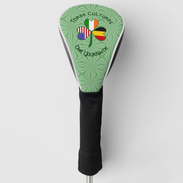 Belgian Irish American Flags Shamrock Personalised Golf Head Cover (Front)