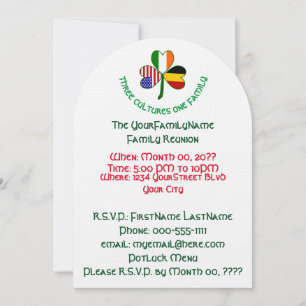 Belgian Irish American Shamrock Family Reunion Invitation