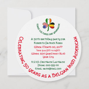 Belgian Irish USA Shamrock Personalised Birthday Invitation