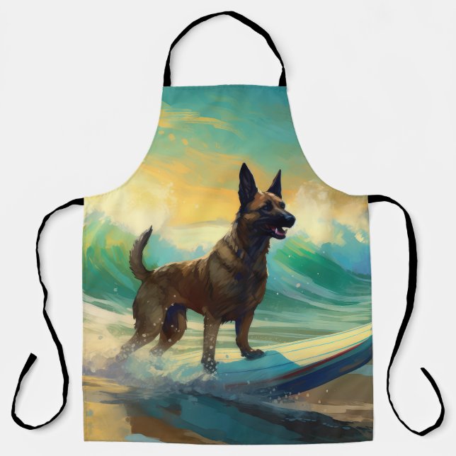 Belgian Malinoi Beach Surfing Painting Apron (Front)