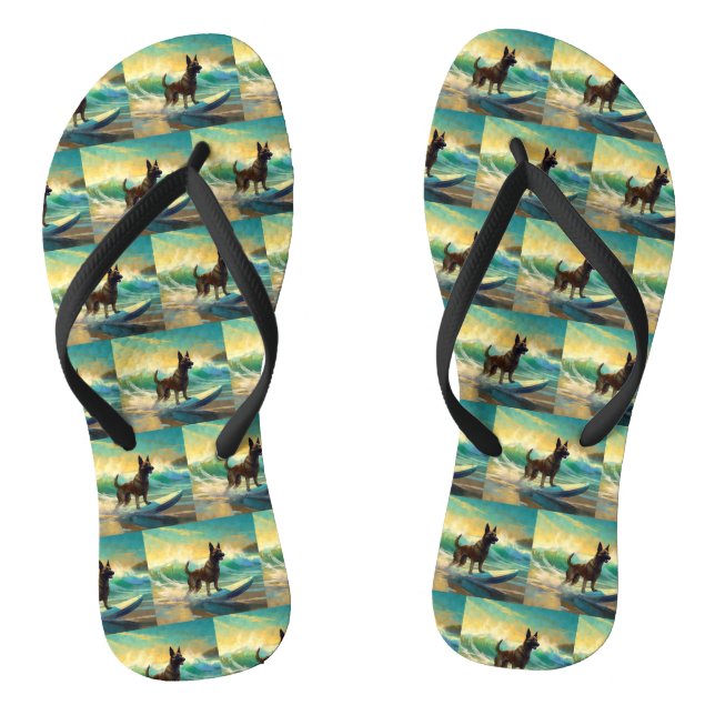 Belgian Malinoi Beach Surfing Painting Flip Flops (Footbed)