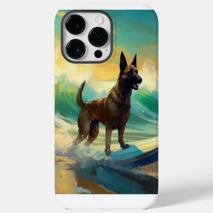 Belgian Malinoi Beach Surfing Painting iPhone 14 Pro Max Case