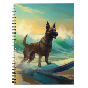 Belgian Malinoi Beach Surfing Painting Notebook