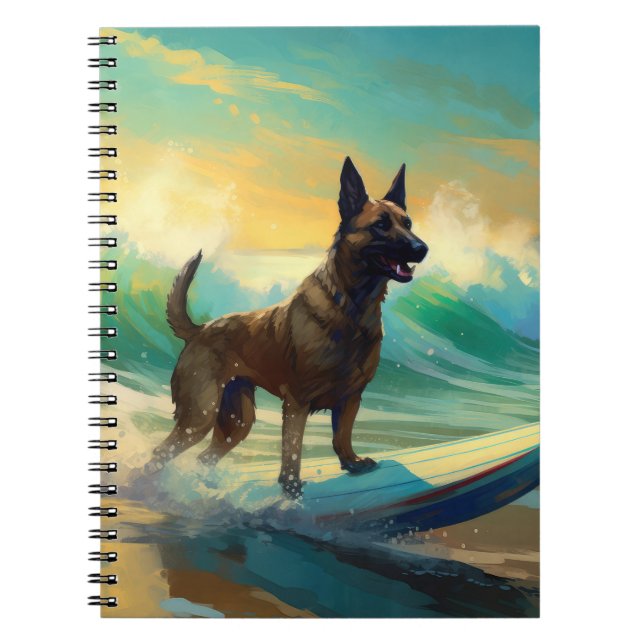 Belgian Malinoi Beach Surfing Painting Notebook (Front)