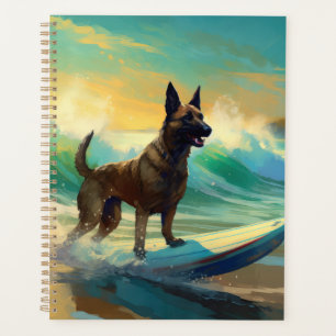 Belgian Malinoi Beach Surfing Painting Planner