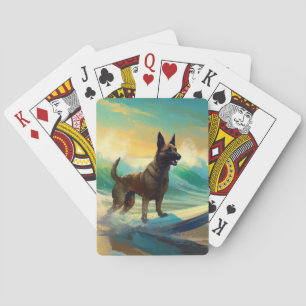 Belgian Malinoi Beach Surfing Painting Playing Cards