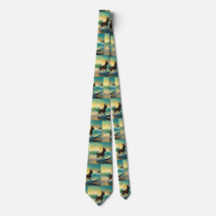 Belgian Malinoi Beach Surfing Painting Tie