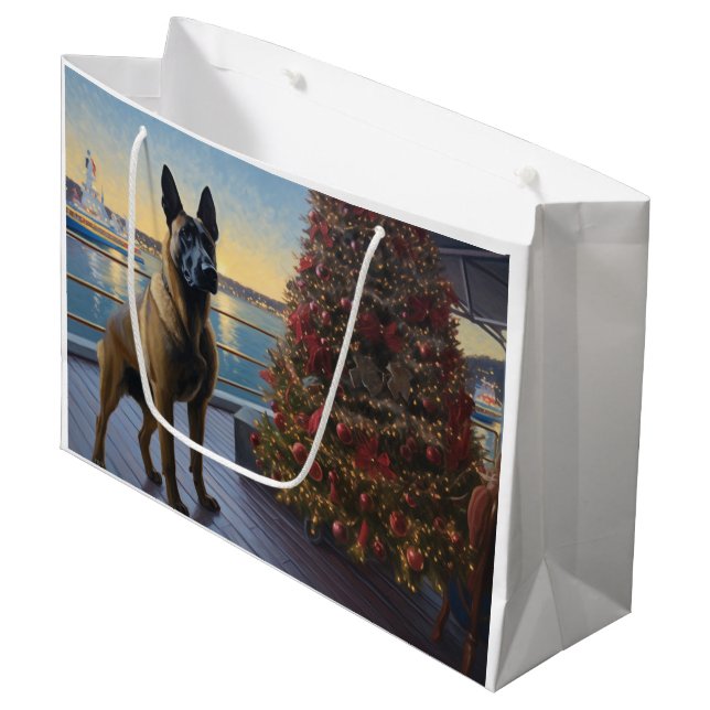 Belgian Malinoi Christmas Cruise: Pawsome Holiday  Large Gift Bag (Front Angled)