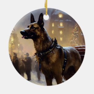 Belgian Malinoi Christmas Festive Season  Ceramic Tree Decoration