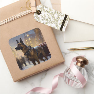 Belgian Malinoi Christmas Festive Season  Square Sticker