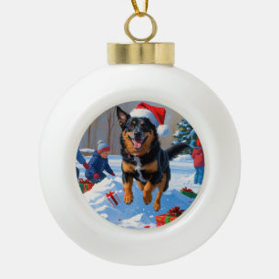 Belgian Malinoi Christmas Festive Snow Scene Ceramic Ball Christmas Ornament