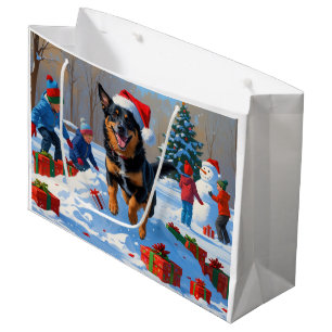 Belgian Malinoi Christmas Festive Snow Scene Large Gift Bag