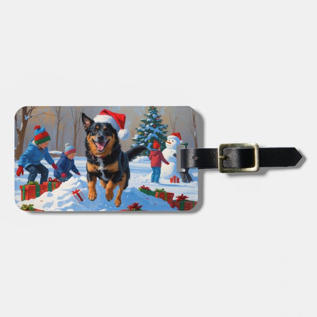 Belgian Malinoi Christmas Festive Snow Scene Luggage Tag (Front Horizontal)