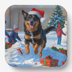 Belgian Malinoi Christmas Festive Snow Scene Paper Plate