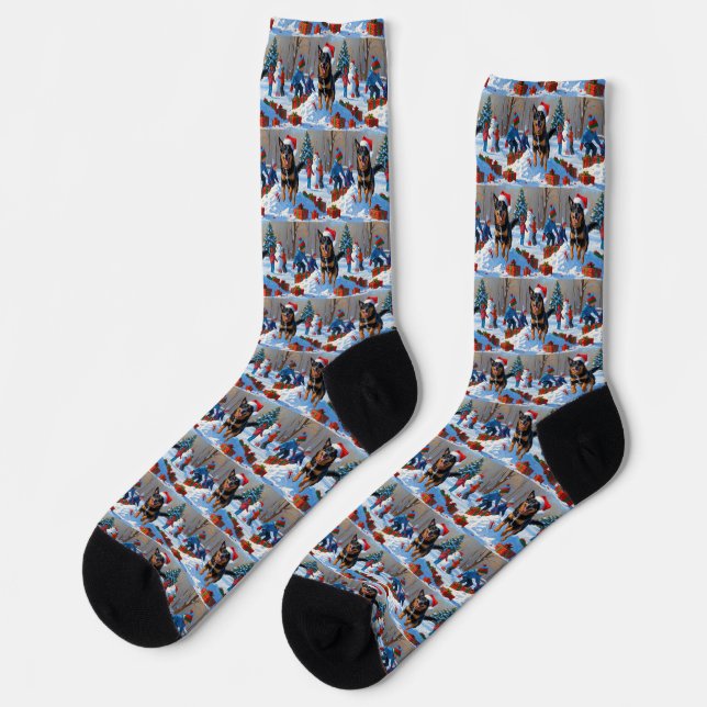 Belgian Malinoi Christmas Festive Snow Scene Socks (Left)