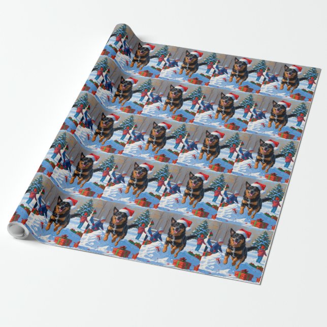 Belgian Malinoi Christmas Festive Snow Scene Wrapping Paper (Unrolled)