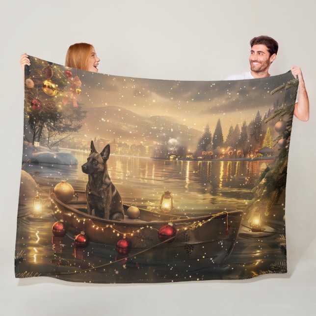 Belgian Malinoi Christmas Festive Voyage Fleece Blanket (In Situ)