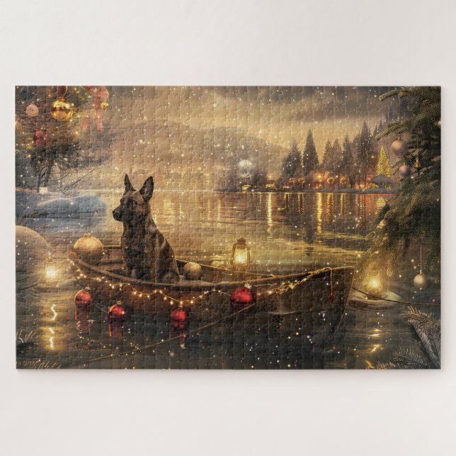 Belgian Malinoi Christmas Festive Voyage Jigsaw Puzzle (Horizontal)
