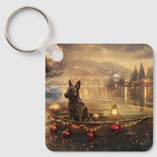 Belgian Malinoi Christmas Festive Voyage Key Ring (Front)