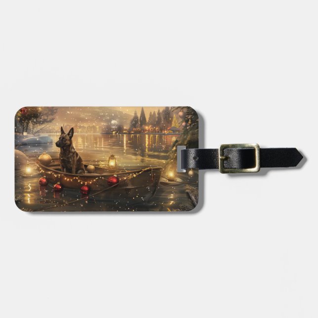 Belgian Malinoi Christmas Festive Voyage Luggage Tag (Front Horizontal)